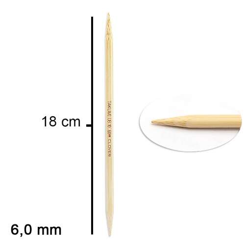 Agulha Tricô Bambu Takumi Ponta Dupla Clover 18cm - 3015 5und