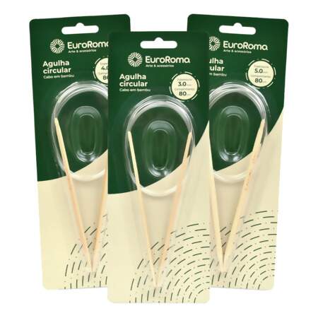 Agulha Circular de Tricô em Bambu EuroRoma 80cm