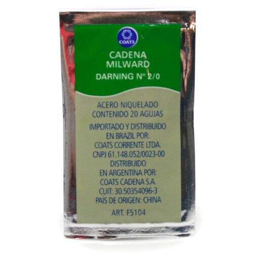 Agulha de Mão Darning nº 02/0 Pra Costura Envelope c/20unidades