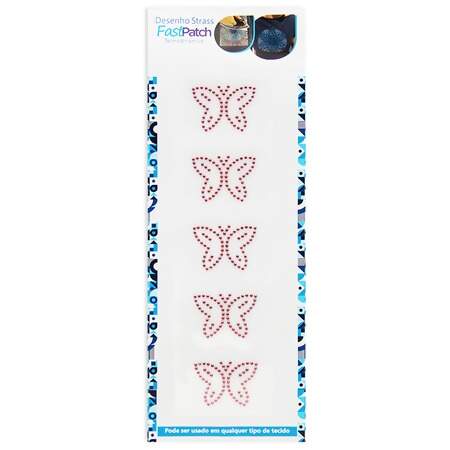Aplicação de Strass Termodinâmico F. Patch DS25878 Borboleta Rosa 4,5x3,5cm