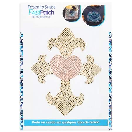 Aplicação de Strass Termodinâmico F. Patch DS25900 Cruz Coração 18,5x23cm