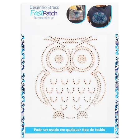 Aplicação de Strass Termodinâmico F. Patch DS25901 Coruja Dourada 14x16,5cm