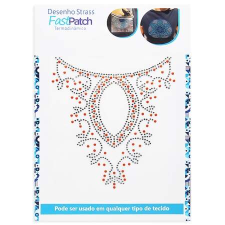 Aplicação de Strass Termodinâmico F. Patch DS25903 Decote 20x22cm FL