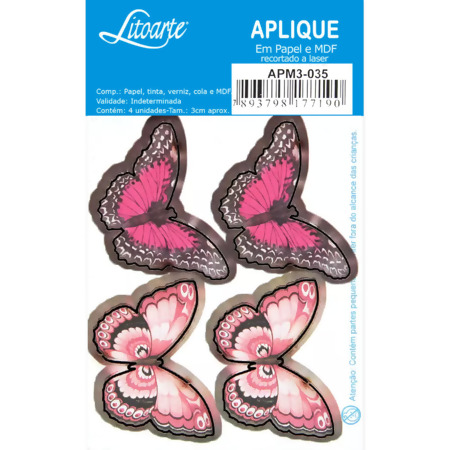 Aplique em Papel e MDF APM3 Litoarte com 4 Und