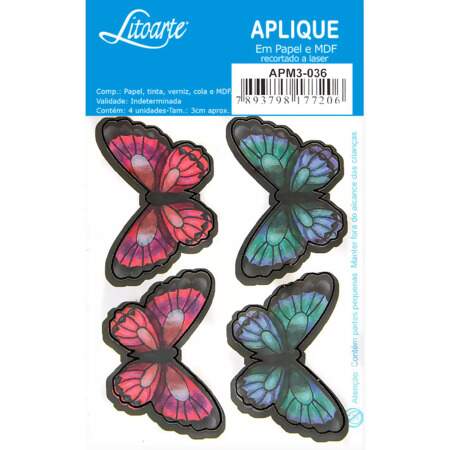 Aplique em Papel e MDF APM3 Litoarte com 4 Und