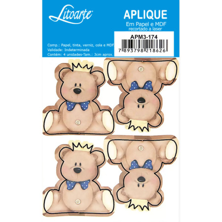 Aplique em Papel e MDF APM3 Litoarte com 4 Und