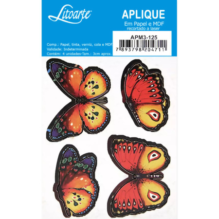 Aplique em Papel e MDF APM3 Litoarte com 4 Und