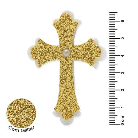 Aplique de EVA com Glitter Cruz Ouro 1692 com 10 Und FL