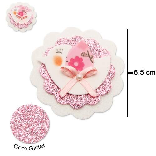 Aplique de EVA com Glitter Tag Passarinho Rosa Ref.135246 com 05 Und FL
