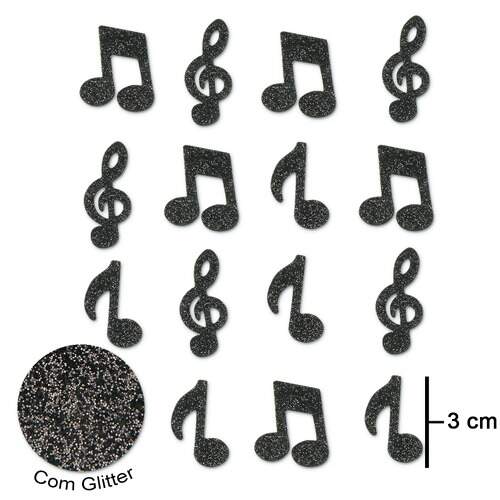 Aplique de EVA com Glitter Notas Musicais P F1083 com 15Und FL
