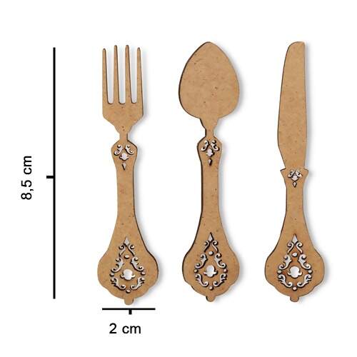 Aplique de MDF Stencil Jóia APL 741 A Talheres 2x8,5cm 1und
