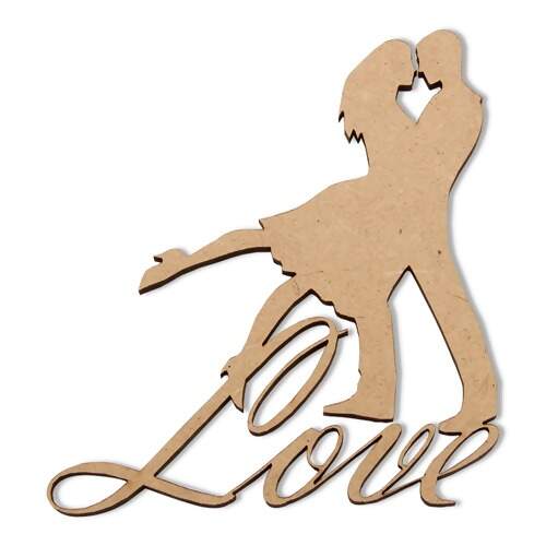 Aplique em MDF Corte a Laser Stencil Jóia APL 710 Casal Love 7,8x9cm 1 Und