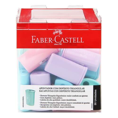 Apontador com Depósito Triangular Pastel Faber-Castell 125TZF com 30 Und