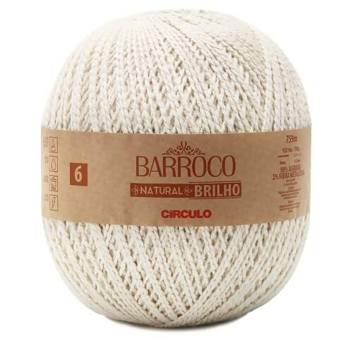 Barbante Barroco Natural Brilho Prata nº6 700g