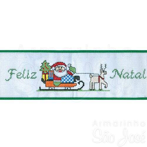 Barra Bordada Pano de Prato Natal com Viés Barra Bordada Pano de Prato Natal com Viés