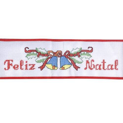 Barra Bordada Pano de Prato Natal com Viés