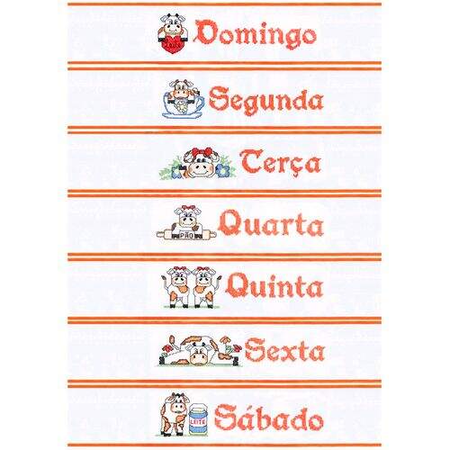 Barra Bordada Pano de Prato Semaninha com Viés - 7 unidades