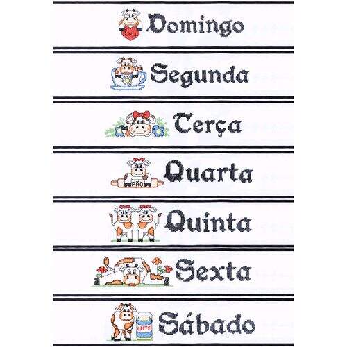 Barra Bordada Pano de Prato Semaninha com Viés - 7 unidades