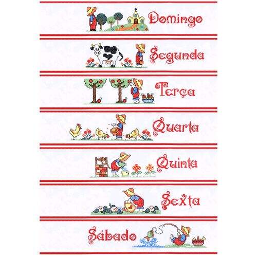 Barra Bordada Pano de Prato Semaninha com Viés - 7 unidades