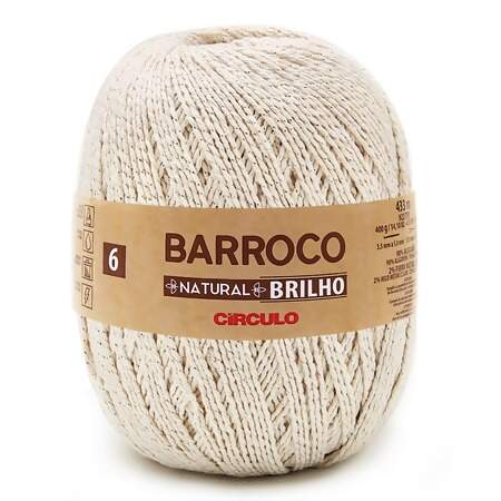 Barbante Barroco Natural Brilho Prata N.6 400g