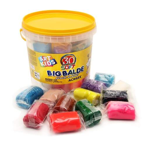 Big Balde com 30 Massinhas de Modelar Acrilex Ref 40023 Art Kids 1,500Kg