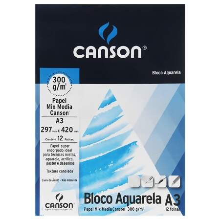 Bloco Aquarela A3 Canson 300g com 12 Folhas