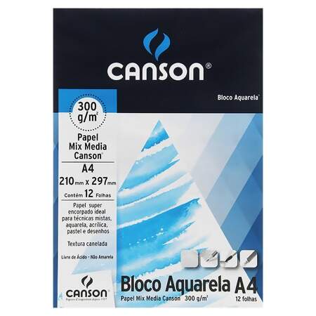 Bloco Aquarela A4 Canson 300g com 12 Folhas