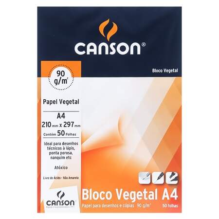 Bloco Papel Vegetal A4 Canson 90g com 50 Folhas