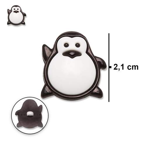 Botão Infantil KR 6066 Pinguim Preto-Branco c/25 Unidades