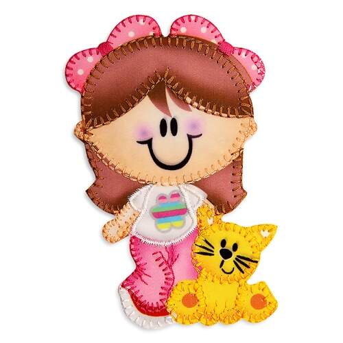 Aplicação Termocolante Menina com Gatinho Patch JBT-6421 3und