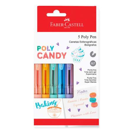 Caneta Esferográfica Poly Candy Faber-Castell 0.7mm 05 Cores