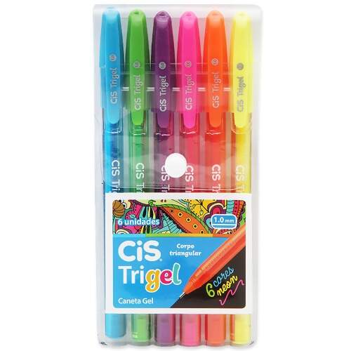 Caneta Gel Triangular Trigel Neon Cis 1.00mm Estojo com 6 Und