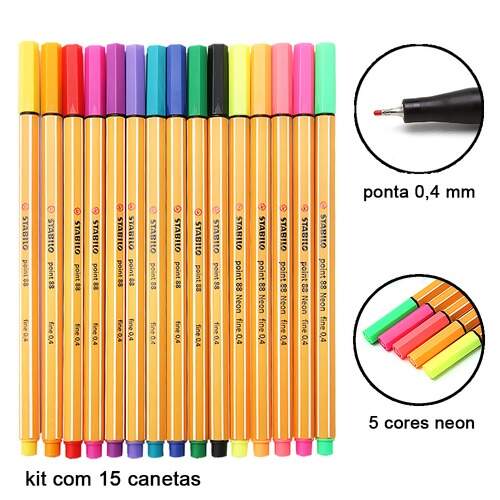Caneta Stabilo Point 88 0,4mm 8815-1 Estojo com 15 cores