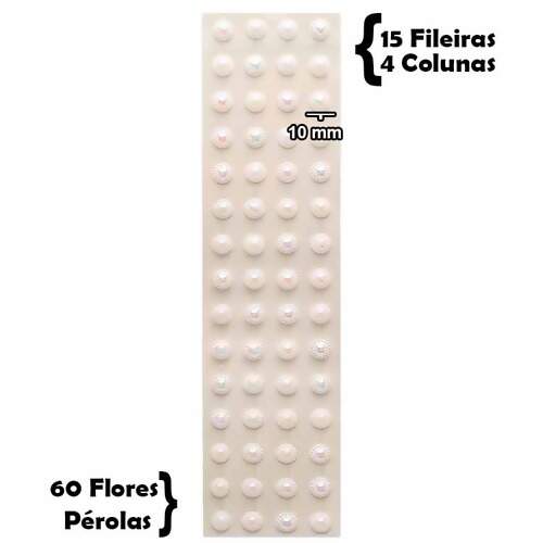 Cartela Adesiva Wei Flor Pérola AB-BR-10 Cor Branca 10mm FL