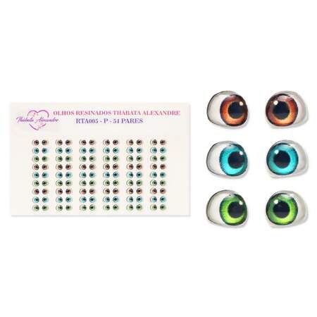 Cartela de Olhos Resinados Tamanho P RTA-005 com 54 Pares Sortidos