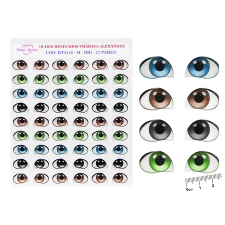 Cartela de Olhos Resinados RTA-118 Pares Sortidos