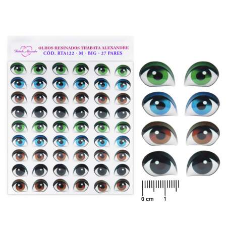 Cartela de Olhos Resinados RTA-122 Pares Sortidos