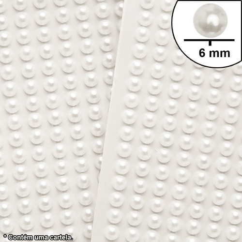 Cartela Adesiva Wei Meia Pérola Branca 6mm Código Pen-Per-6