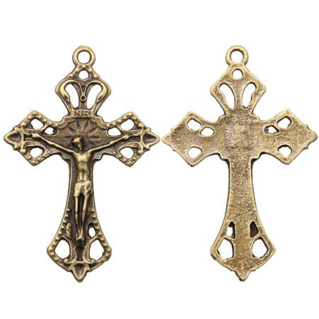 Crucifixo para Terço Cruz Vazado Ouro Velho