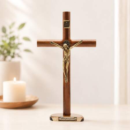 Cruz de Madeira Cilíndrica 26cm de Mesa