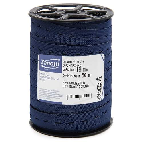 Elastico Aurata Com Furos 20 Marinho 18mm com 50mts