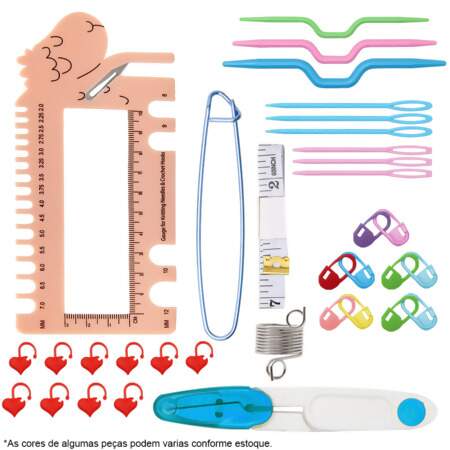 Kit Agulhas de Crochê e Acessórios Rosa Indiano com 55 Und