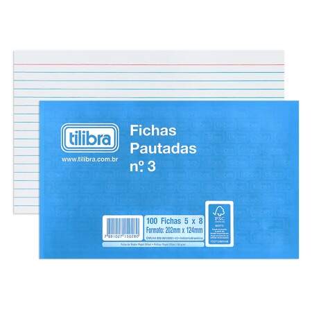 Ficha Pautada Número 3 Tilibra 5x8 com 100 folhas