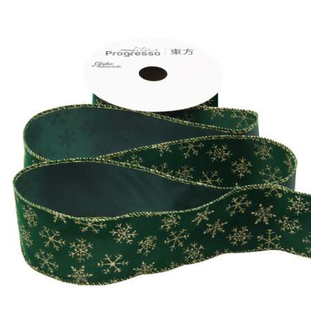 Fita Aramada Natal Progresso FCG019 Flocos de Neve Verde 63mm 10mts 