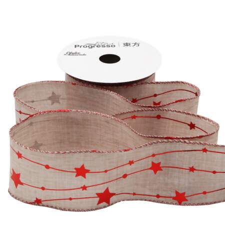 Fita Aramada Natal Progresso JCH001 Estrelas Vermelha 63mm 10mts 