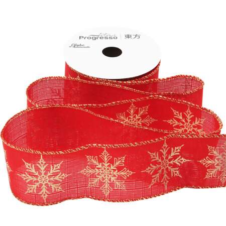 Fita Aramada Natal Progresso TCH006 Flocos de Neve Vermelho 63mm 10mts 