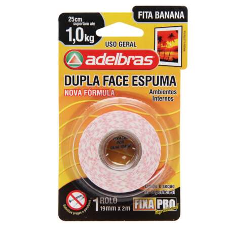 Fita Banana Dupla Face Espuma Adelbras 19mm x 2m