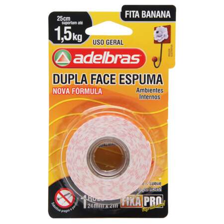 Fita Banana Dupla Face Espuma Adelbras 24mm x 2m