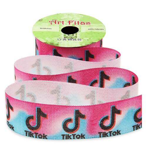 Fita de Cetim com Lurex Art Fitas Ref.LC1922 40mm TikTok Rosa-Tiffany 10mts