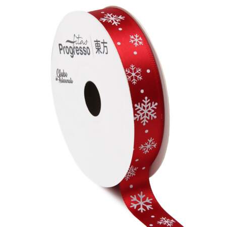 Fita de Cetim Natal Progresso ECF003S N.03 144 Flocos de Neve 10mts 